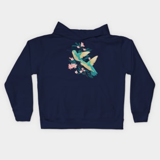 Humming Birds and Floral Vine Kids Hoodie